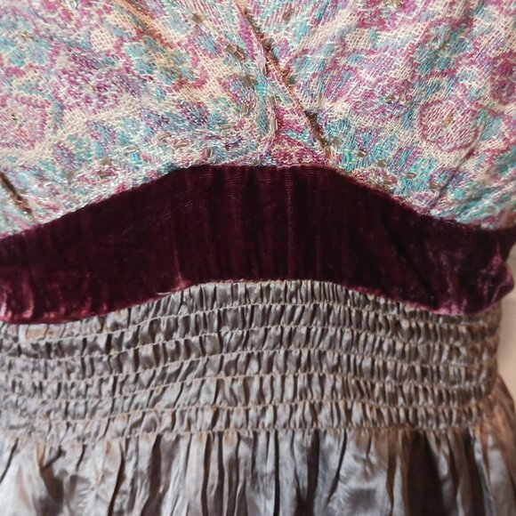 Hale Bob Silk Embellished Halter Crinkle Mini Dress in Gray & Pink Multi, Size M - Picture 7 of 16